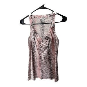 Cache, Silk, cowl neck, animal print sleeveless top XS pink feminine sexy